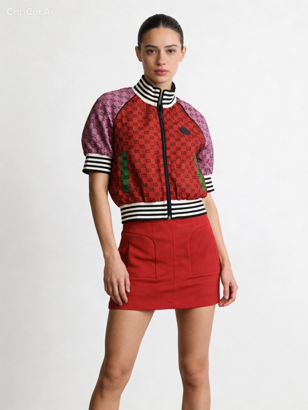 Short-Sleeve Silk Twill Graphic Jacket